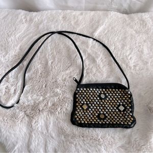 Black Leather Studded Small Crossbody Purse.